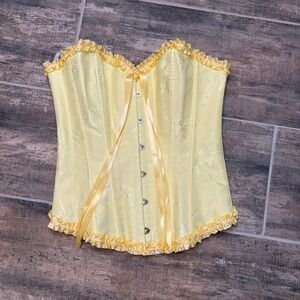 Yellow Satin Ruffled Corset Top - Women Intimates & Sleepwear